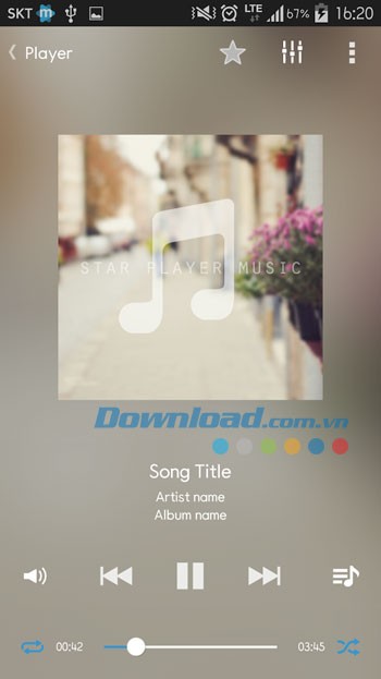 Giao diện chơi nhạc trong ứng dụng Star Music Player