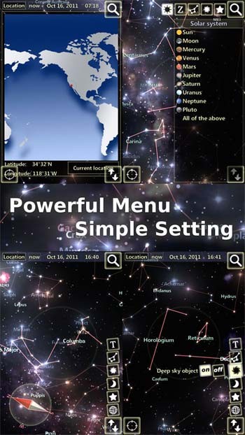 Star Tracker có menu cài đặt trực quan