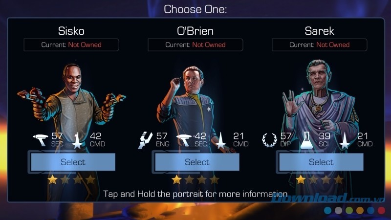 Lựa chọn nhân vật trong game chiến thuật nhập vai Star Trek Timelines cho máy tính