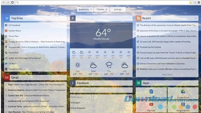 Giao diện chính của tiện ích Start cho Google Chrome
