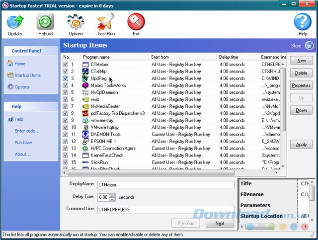 Giao diện phần mềm Startup Faster