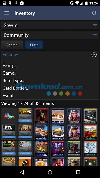 Tính năng Inventory trong Steam for Android