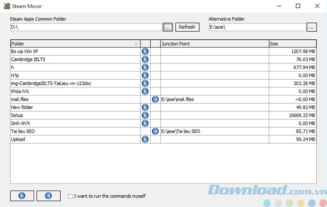 Giao diện của Steam Mover