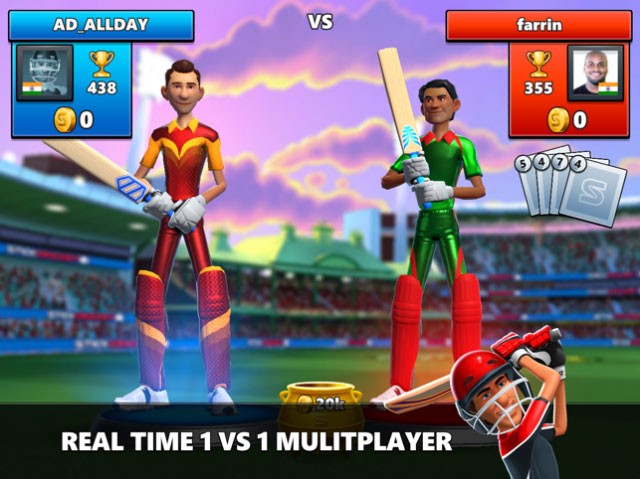 Tham gia các trận đấu cricket 1v1 trong game Stick Cricket Live