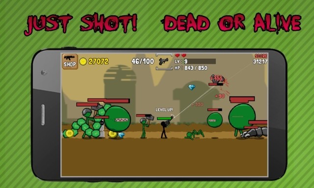Bắn súng tiêu diệt quái vật trong game Stickman And Gun