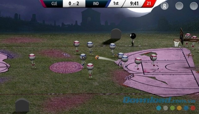 Thi đấu ở sân bóng rổ xây dựng tại nghĩa trang trong game thể thao Stickman Basketball 2017