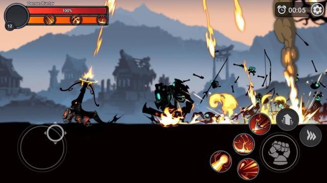 Chống lại nhiều quái vật khác nhau trong game Stickman Master: Shadow Fight