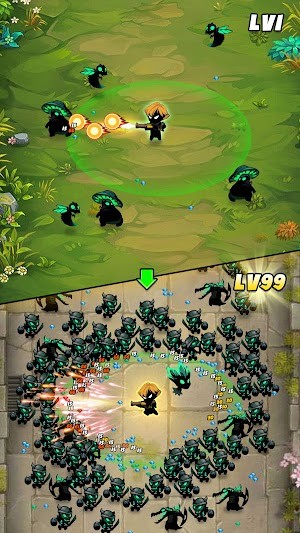 Bạn chiến đấu với vô vàn quái vật trong game Stickman Survival Raft Games