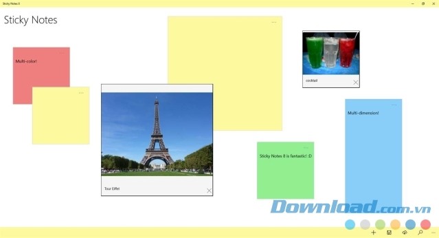 Giao diện chính của ứng dụng ghi chú miễn phí Sticky Notes 8 cho máy tính và Windows Phone