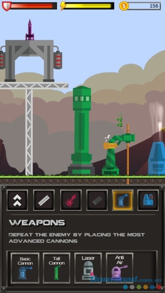 Giao diện chính theo chiều dọc của game chiến thuật miễn phí Stronghold2D cho máy tính