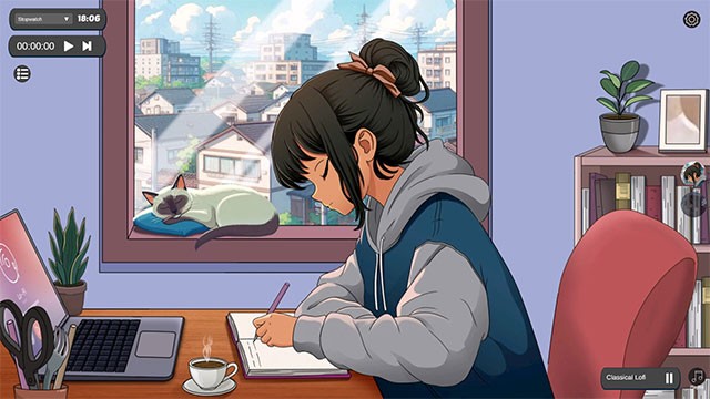 Cùng người bạn ảo học bài trên nền nhạc lofi dịu êm