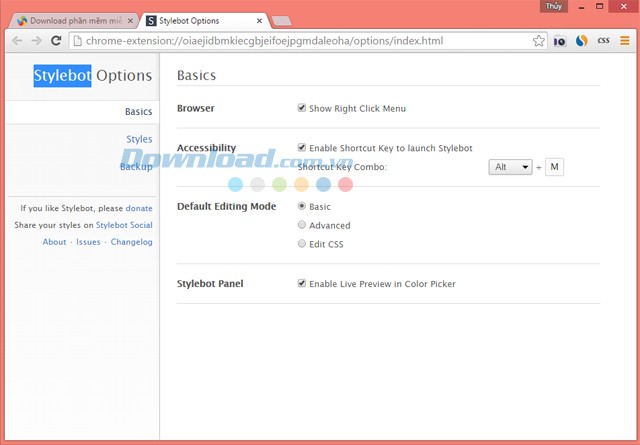 Các tùy chọn của Stylebot