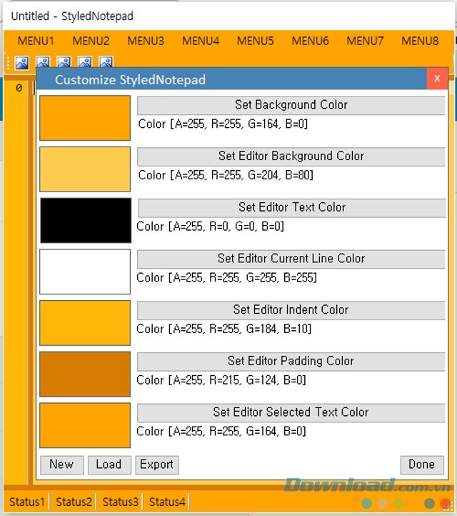 Chức năng tùy chỉnh của StyledNotepad