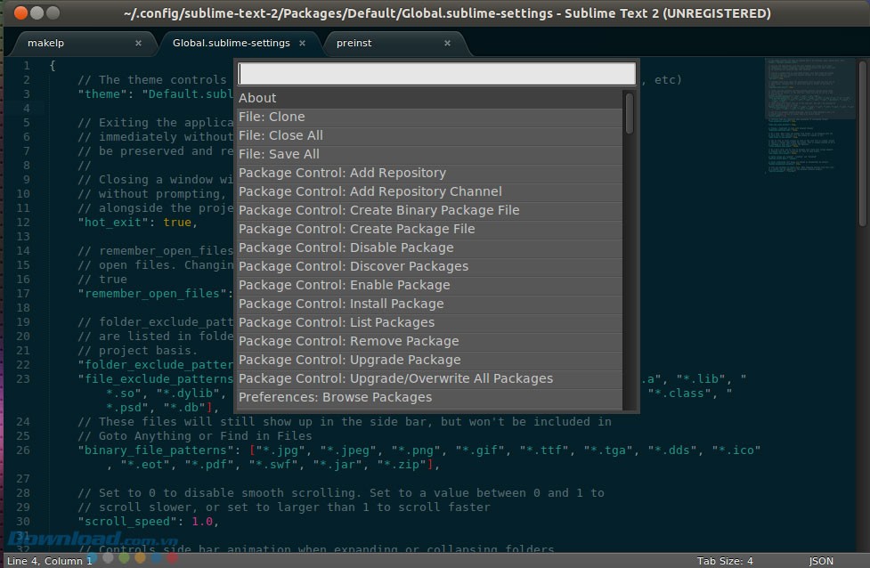 Kiểm soát plugin bằng Package Control