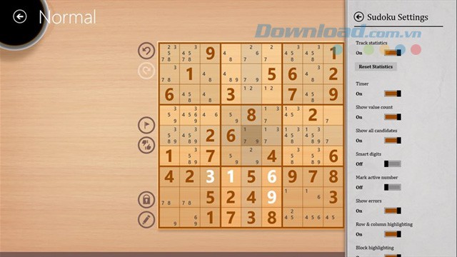 Các cài đặt của game Sudoku Free