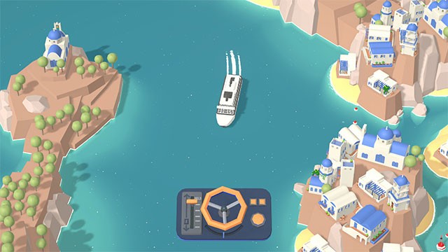 Game Summer Trip Cruise mô phỏng lái du thuyền bằng bánh lái ảo nhưng dựa trên cơ chế vật lý thực
