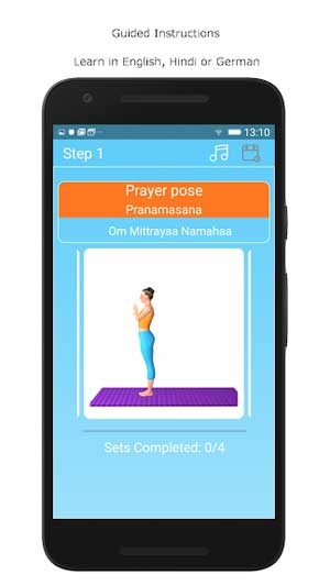 App cung cấp một lịch trình tập luyện dựa trên bài tập yoga cổ xưa của Surya Namaskar