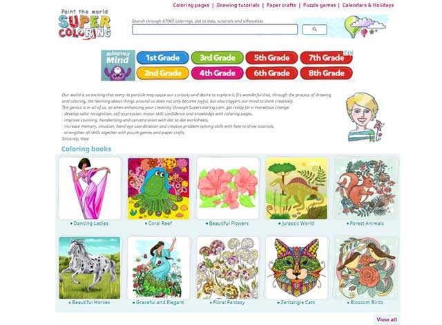 Giao diện dễ sử dụng của trang web Super Coloring