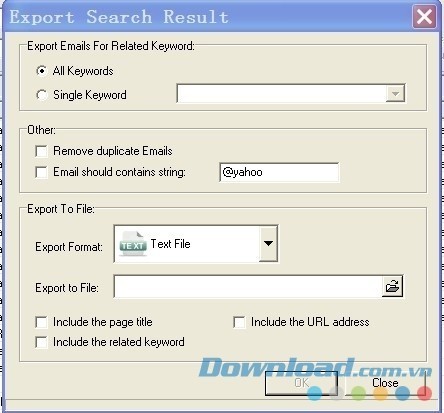 Giao diện xuất kết quả email của Super Email Spider