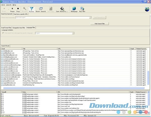 Super Email Spider thiết kế giao diện khá quen thuộc