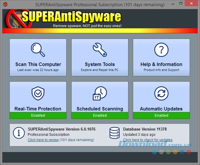 Giao diện phần mềm SUPERAntiSpyware Portable