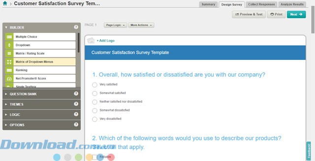 Giao diện ứng dụng SurveyMonkey