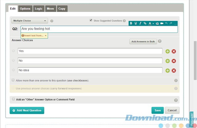 Các lựa chọn chỉnh sửa câu hỏi