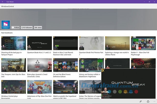 Giao diện ứng dụng Suto Stream
