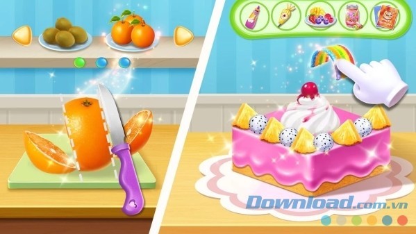 Giao diện Sweet Cake Shop cho Android gây ấn tượng bởi những sắc màu rực rỡ, tươi vui