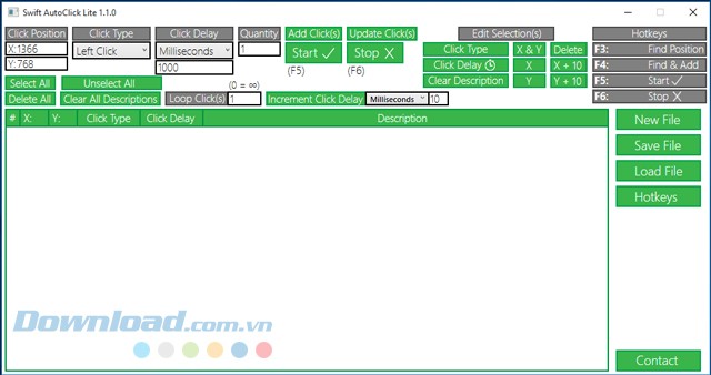 Giao diện chính của phần mềm tự động nhấp chuột Swift AutoClick