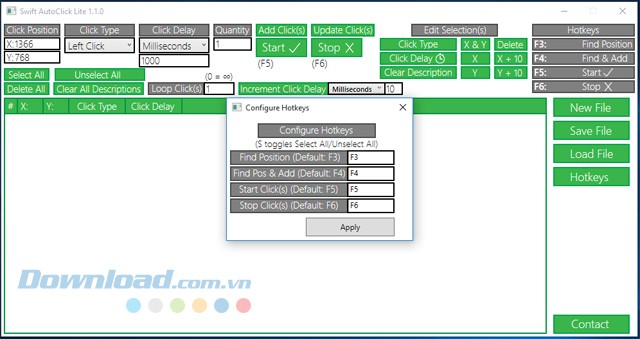 Tùy chỉnh các phím tắt trong ứng dụng tự động nhấp chuột Swift AutoClick