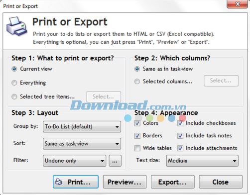 Xuất hoặc in file