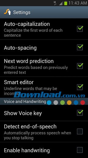 Thiết lập chức năng trong Swype
