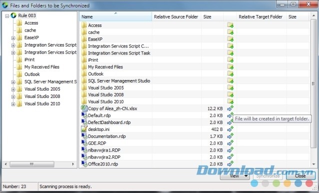 SyncFolders cung cấp mọi thông tin cần thiết về quá trình đồng bộ dữ liệu