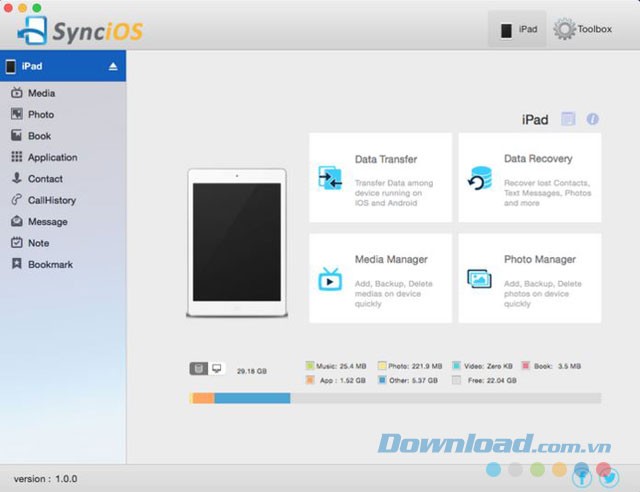 Giao diện phần mềm Syncios cho Mac