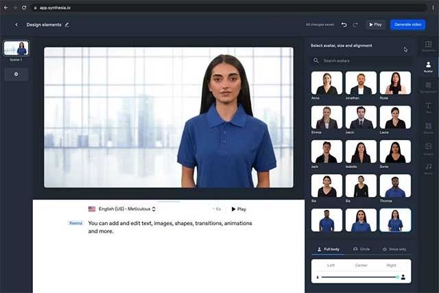 Synthesia có hơn 230 nhân vật Avatar và hỗ trợ hơn 140 ngôn ngữ
