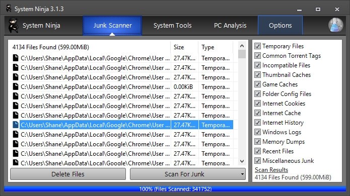 Giao diện làm việc của System Ninja