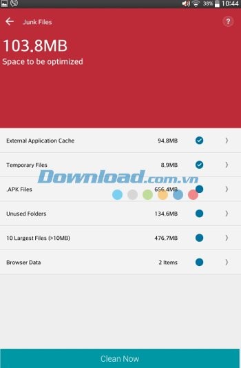 Module Junk Files của Systweak Android Cleaner