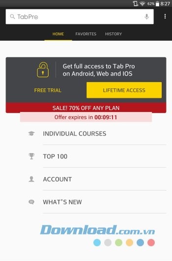 Giao diện ứng dụng Tab Pro