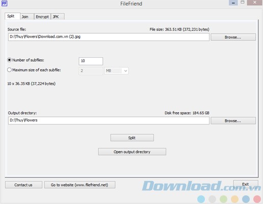 Tính năng chia nhỏ file của FileFriend