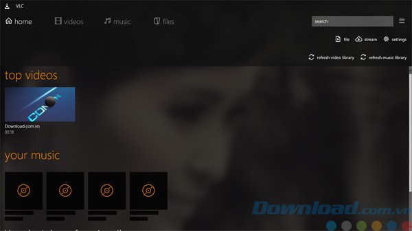 Giao diện chính của VLC cho Windows 8
