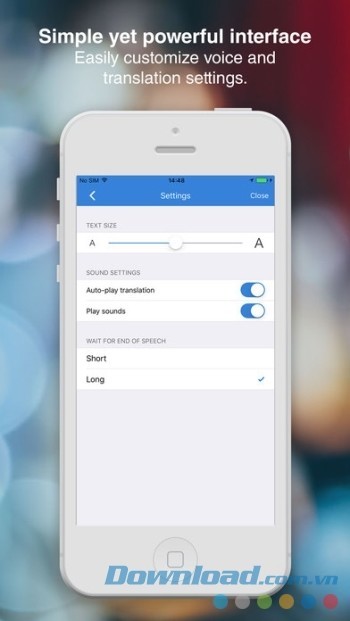 Dễ dàng tùy biến giao diện và tính năng của Talk and Translate Free