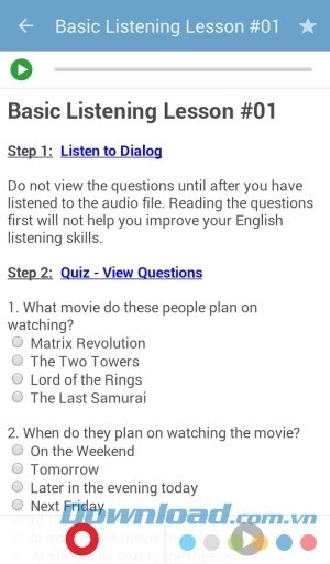 TalkEnglish Offline cho Android có bài trắc nghiệm đa cấp độ