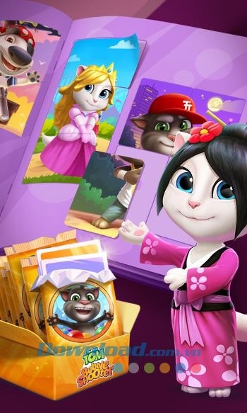 Chụp ảnh cùng các nhân vật quen thuộc trong game Talking Tom Bubble Shooter
