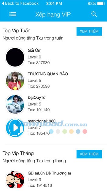 Bảng xếp hạng VIP