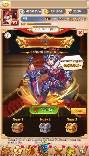 Nhận thưởng từ Vua Tam Quốc