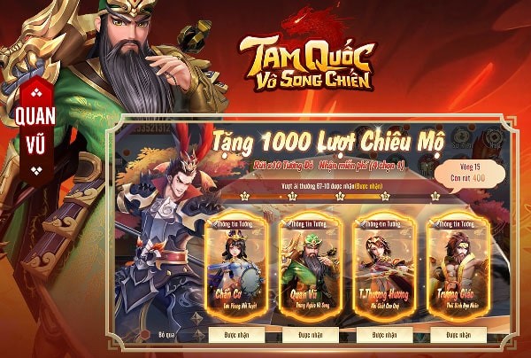 Tặng 1000 lượt rút thẻ, chiêu mộ tướng