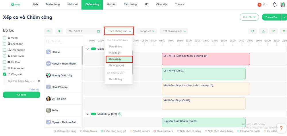 Xếp ca và chấm công trên Tanca.io