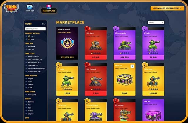 Tank Battle NFT Marketplace là nơi bạn có thể mua và bán xe tăng bằng $TBL