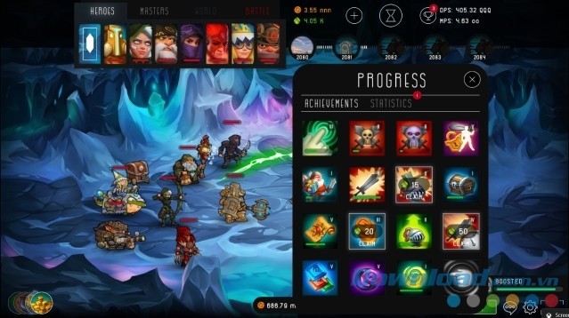 Cố gắng đạt được các thành tựu trong game nhấp chuột miễn phí Tap Adventure: Time Travel cho máy tính và Mac